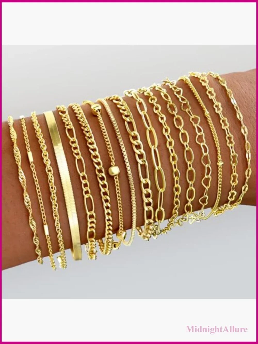 16 PCS Gold Bracelet Set, Dainty Stackable Link Chain Bracelets Pack for Women